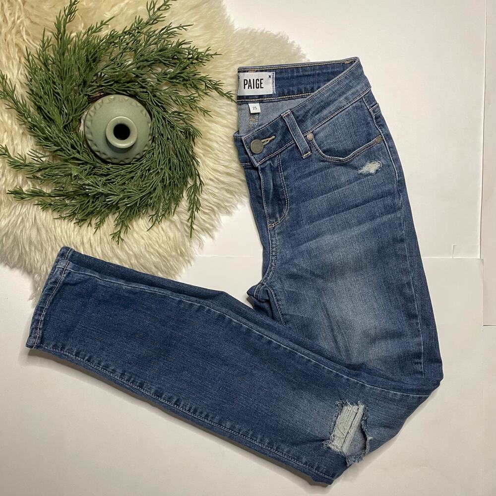 PAIGE Blue Distressed Vertigo Ankle Skinny Jeans